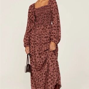 Faherty Susanna Smocked Floral Long Sleeve Maxi Dress